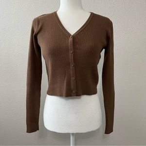Brandy Melville Brown Ribbed V-Neck Button Cardigan